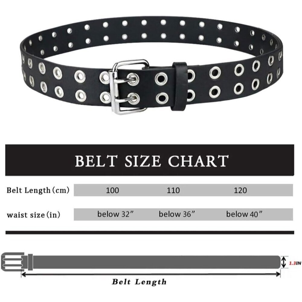 Men's Black Double Prong Alloy Buckle Vintage Punk Jeans Pu Leather Belts - Picture 5 of 5